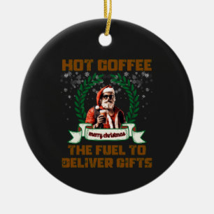 Santa Trucker Coffee Holiday Delivery Christmas Ro Ceramic Ornament