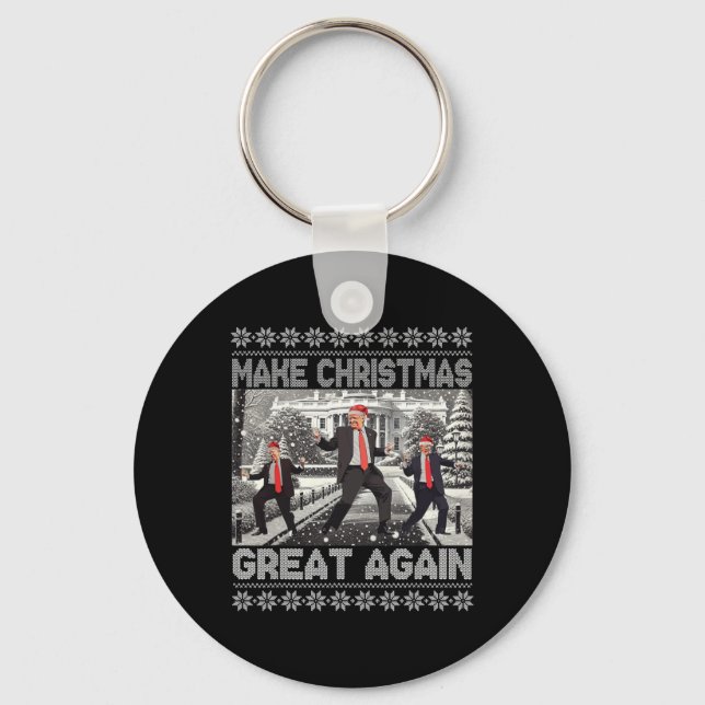 Santa Trump Dance Make Christmas Great Again Ugly  Key Ring (Front)