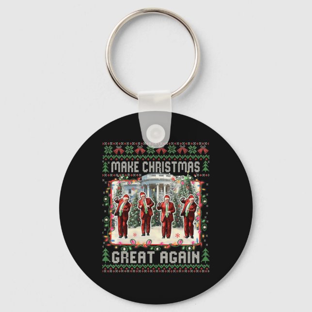 Santa Trump Dance Make Christmas Great Again Ugly  Key Ring (Front)