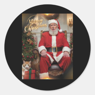 Santa Trump Festive Cheer With Feline Flair  Classic Round Sticker