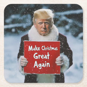 Santa Trump: “Make Christmas Great Again” Square Paper Coaster