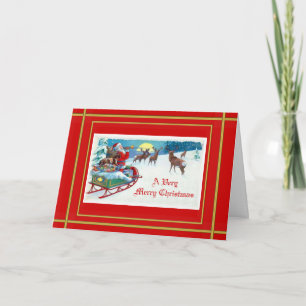 Santa Trumpeting To His Reindeer Card