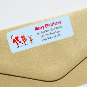 Santa Trying To Do Yoga With Mrs. Claus & Reindeer Return Address Label