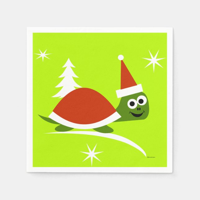 Santa Turtle Christmas Paper Party Napkins (Front)
