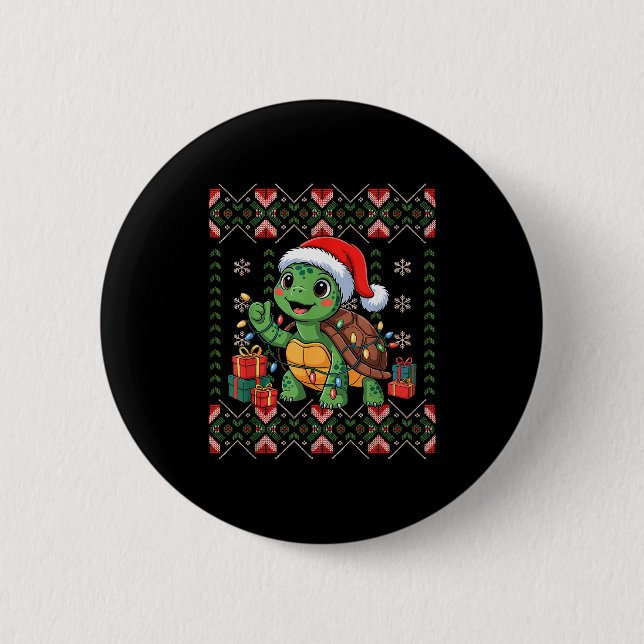 Santa Turtle Christmas Ugly Sweater Funny Holiday  6 Cm Round Badge (Front)