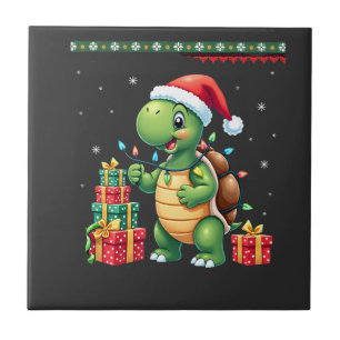 Santa Turtle Christmas Ugly Sweater Funny Holiday Ceramic Tile