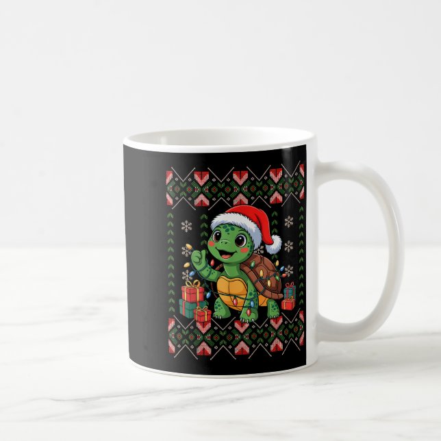 Santa Turtle Christmas Ugly Sweater Funny Holiday  Coffee Mug (Right)