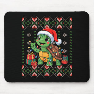 Santa Turtle Christmas Ugly Sweater Funny Holiday Mouse Pad