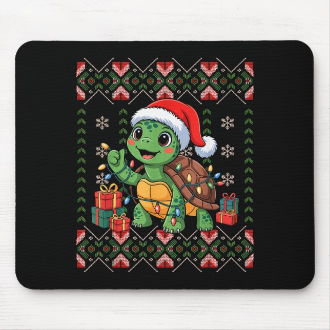 Santa Turtle Christmas Ugly Sweater Funny Holiday  Mouse Pad (Front)