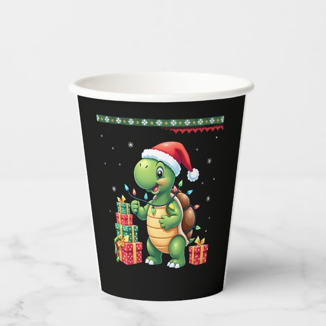 Santa Turtle Christmas Ugly Sweater Funny Holiday  Paper Cups (Front)