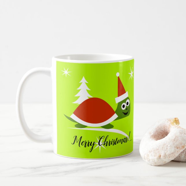 Santa Turtle Merry Christmas Coffee Cup Mug (With Donut)