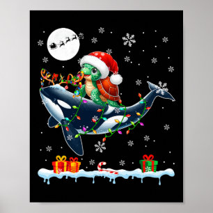 Santa Turtle Riding Orca Reindeer Christmas Sea An Poster