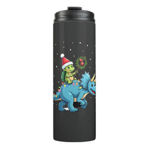 Santa Turtle Riding T-Rex Reindeer Christmas Light Thermal Tumbler