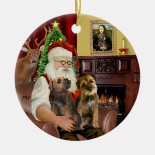 Santa - Two Border Terriers Ceramic Tree Decoration