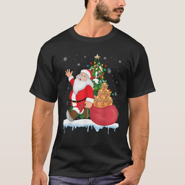 Santa Ugly Christmas Tree Lights Golden Retriever  T-Shirt (Front)