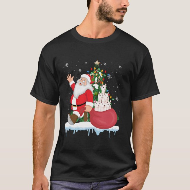 Santa Ugly Christmas Tree Lights Llama Animal  T-Shirt (Front)