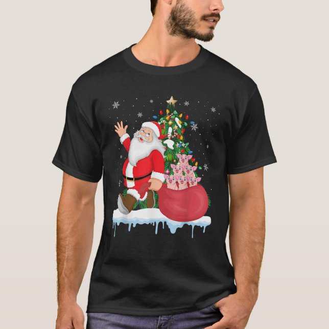 Santa Ugly Christmas Tree Lights Pig Animal  T-Shirt (Front)