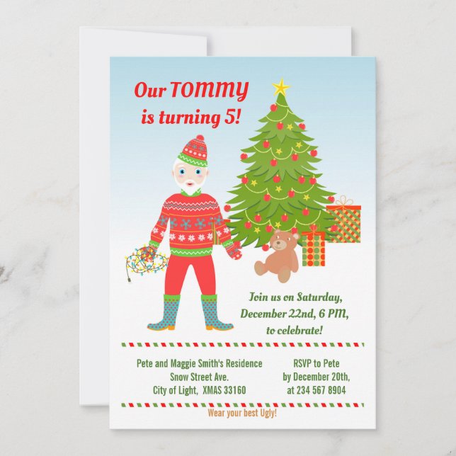 Santa Ugly Sweater Birthday Party  Invitation (Front)