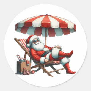 Santa under a Beach Umbrella Christmas Classic Round Sticker