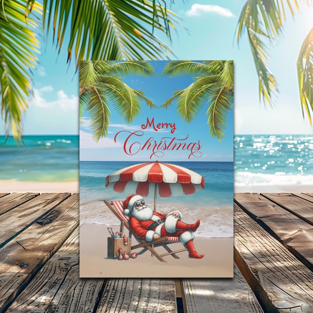 Santa under a Beach Umbrella Christmas Holiday Card (Creator Uploaded)