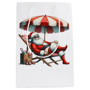 Santa under a Beach Umbrella Christmas Medium Gift Bag