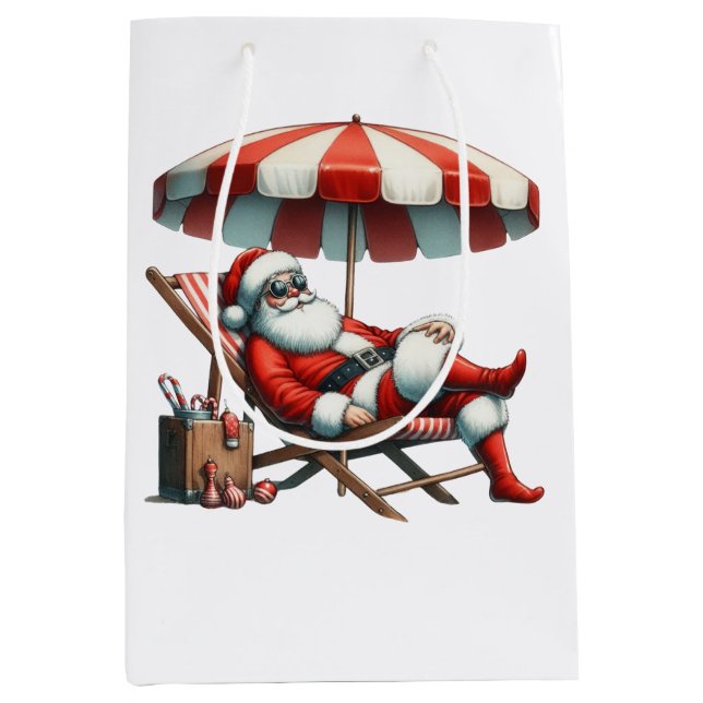 Santa under a Beach Umbrella Christmas Medium Gift Bag (Front)