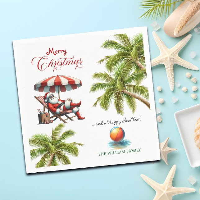 Santa under a Beach Umbrella Christmas Napkin (Creator Uploaded)