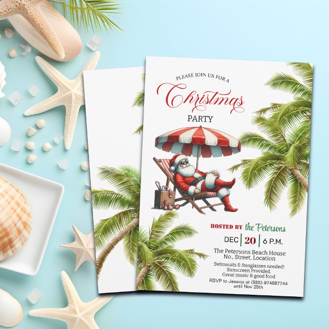 Santa under a Beach Umbrella Christmas Party  Invitation (Creator Uploaded)