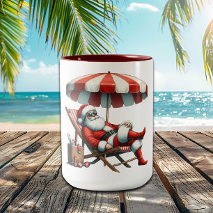 Santa under a Beach Umbrella Christmas Two-Tone Coffee Mug