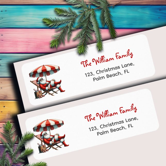 Santa under a Beach Umbrella Return Address Label (Creator Uploaded)