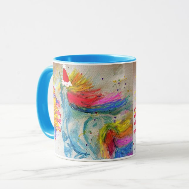 Santa Unicorn Christmas Mug Blue (Front Left)
