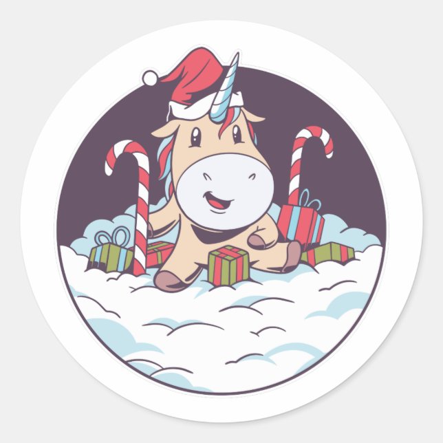 Santa Unicorn Classic Round Sticker (Front)