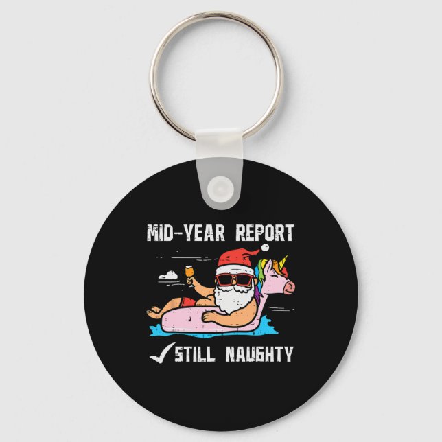 Santa Unicorn Floatie Still Naughty Funny Christma Key Ring (Front)