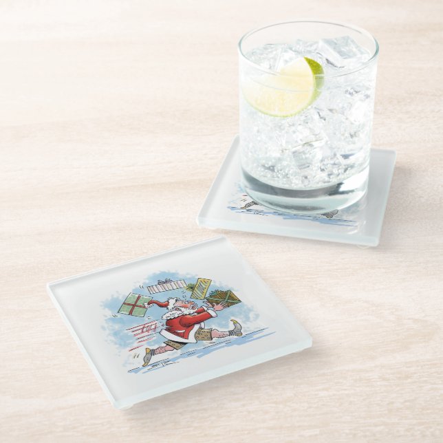 Santa Unprepared clear glass coaster (Angled)