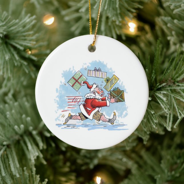 Santa Unprepared round ceramic ornament (Tree)