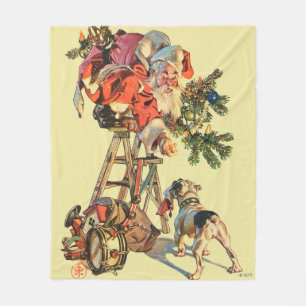 Santa Up a Ladder Fleece Blanket