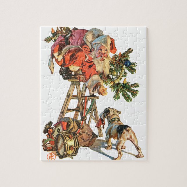 Santa Up a Ladder Jigsaw Puzzle (Vertical)