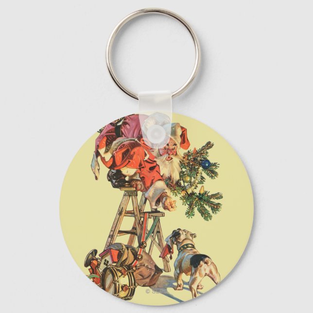 Santa Up a Ladder Key Ring (Front)