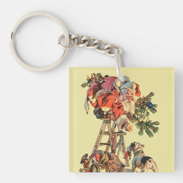 Santa Up a Ladder Key Ring (Front)