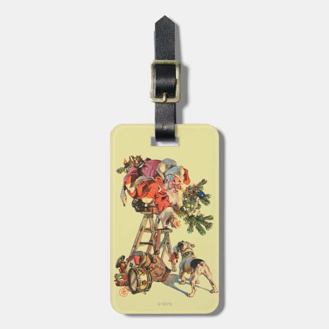 Santa Up a Ladder Luggage Tag (Front Vertical)