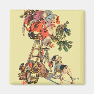 Santa Up a Ladder Magnet