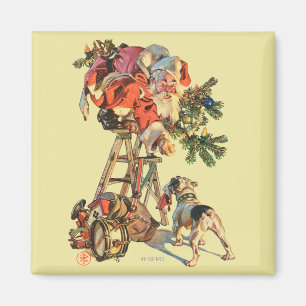 Santa Up a Ladder Magnet