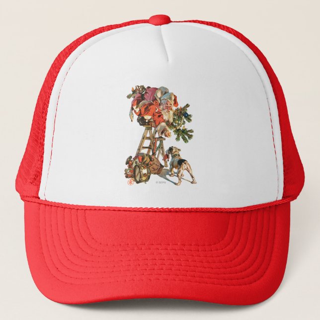 Santa Up a Ladder Trucker Hat (Front)