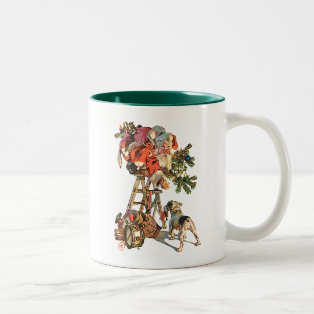 Santa Up a Ladder Two-Tone Coffee Mug (Right)