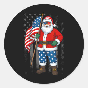 Santa Usa American Flag Christmas In July Happy 4t Classic Round Sticker
