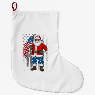 Santa USA American Flag Christmas In July Happy 4t Large Christmas Stocking