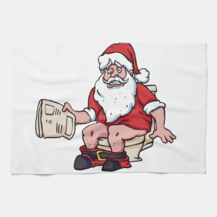 Santa Using Toilet Tea Towel