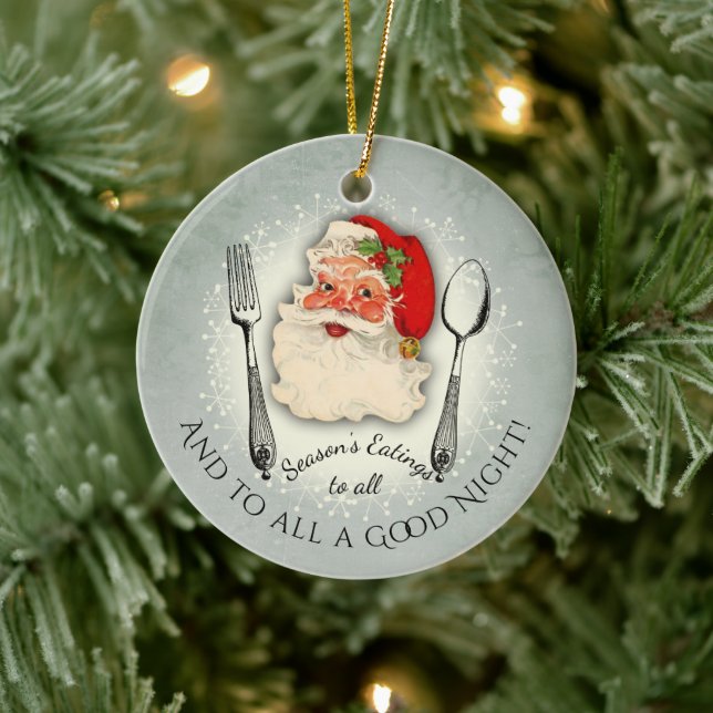 Santa utensils seasons eatings culinary Christmas Ceramic Ornament (Tree)