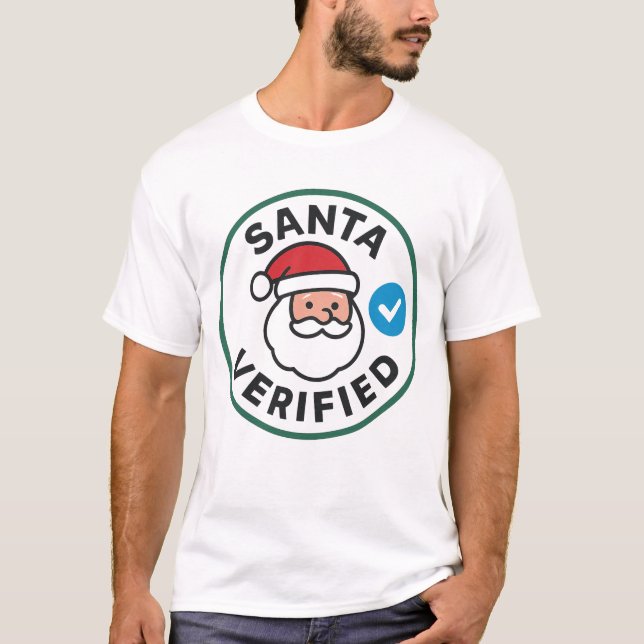 Santa Verified Modern Christmas Social Media Humor T-Shirt (Front)
