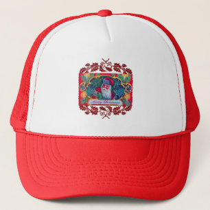 SANTA VINTAGE,CHRISTMAS GIFTS,RED WINTER  FLORAL TRUCKER HAT